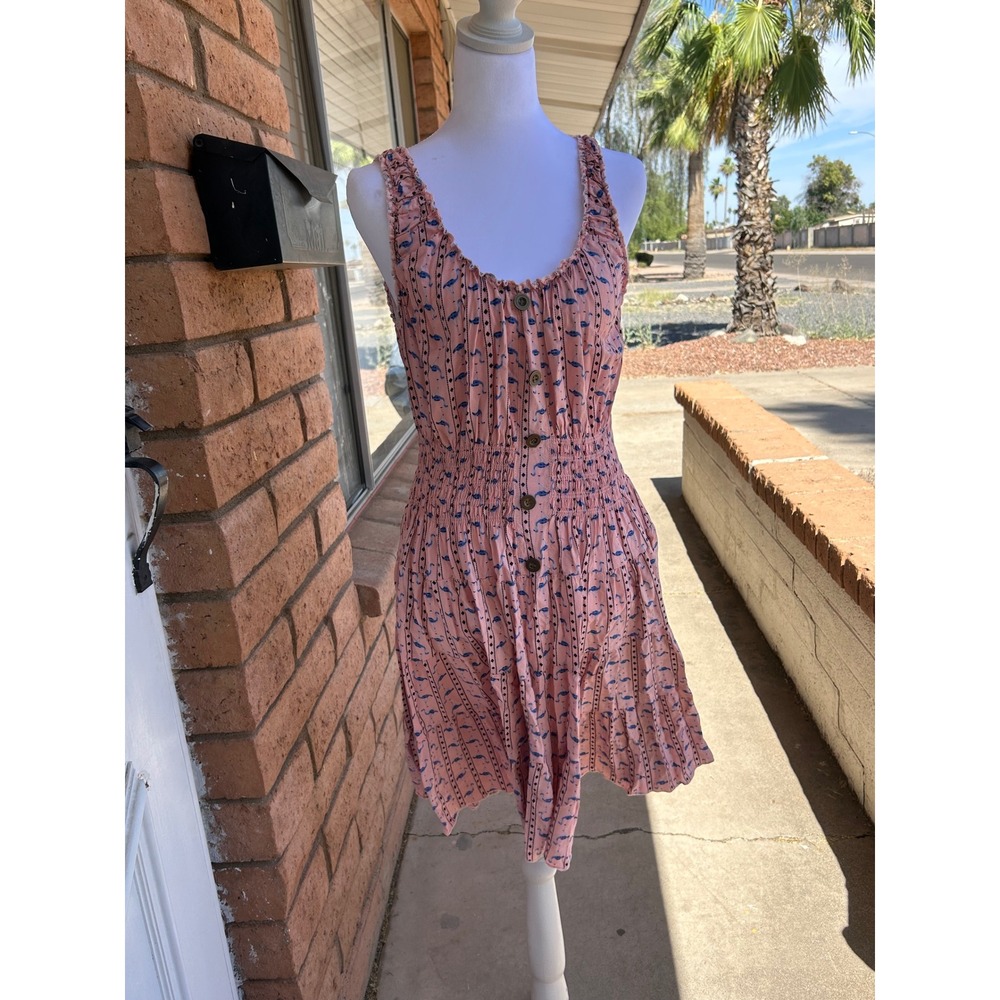 Simply Couture Pink Flamingo Print Smocked Waist Tiered Mini Dress‎ L Tropical